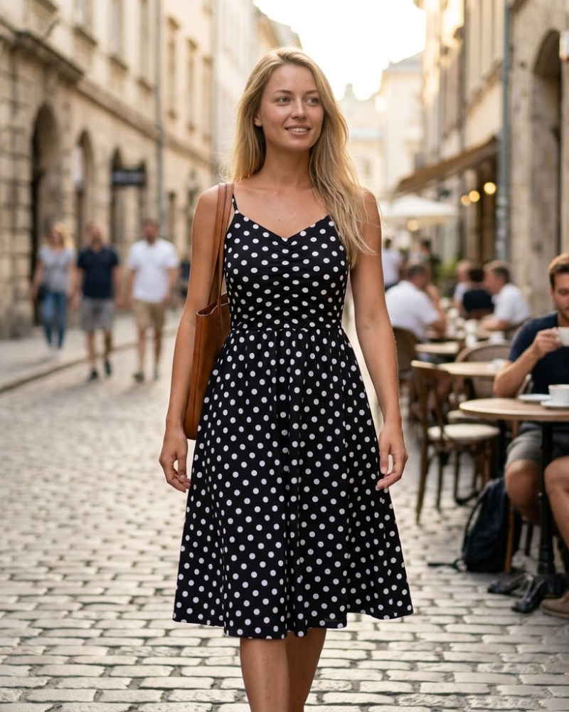 Dámské letní šaty Mila – šaty s halter výstřihem, áčkového střihu, bez rukávů, s elegantním sexy potiskem