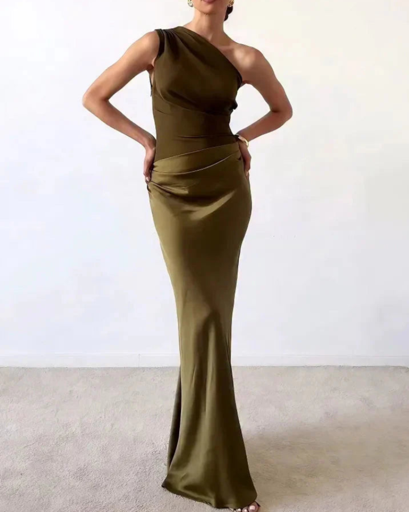 Isolde Maxikleid für Damen – Elegantes, asymmetrisches One-Shoulder-Abendkleid mit Drapierung