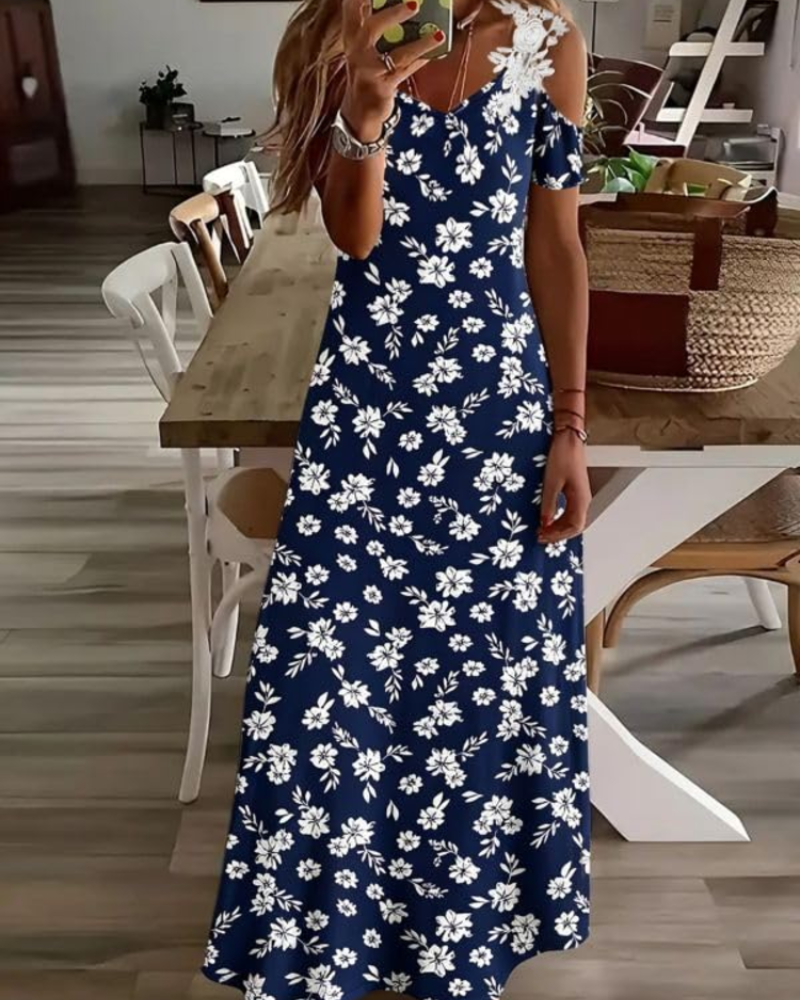 Annalise Robe Fleurie Femme – Robe Épaules Dénudées Col V Fluide d'Été