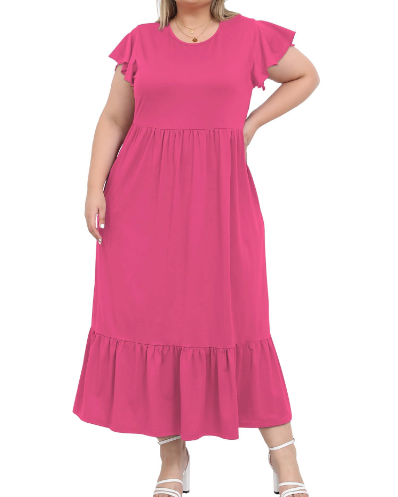 Hazel Robe Longue Femme Grande Taille – Manches Courtes & Poches