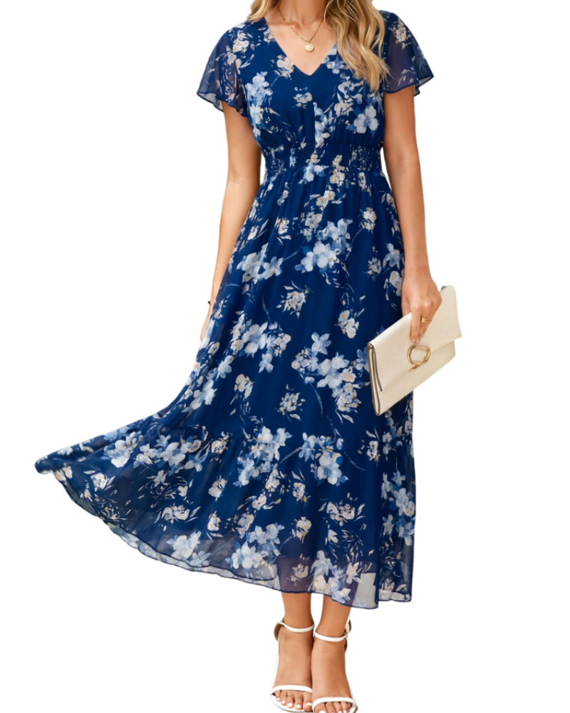 Vestido Isabella Fleurie para Mulher – Vestido Boémio Midi Longo Elegante com Decote em V