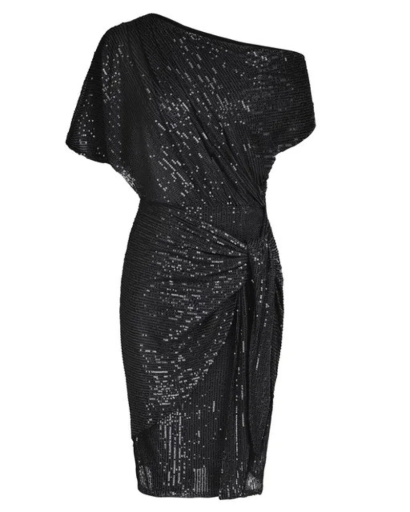 Lysandra Robe Portefeuille Femme – Robe Asymétrique à Paillettes Drapée Élégante