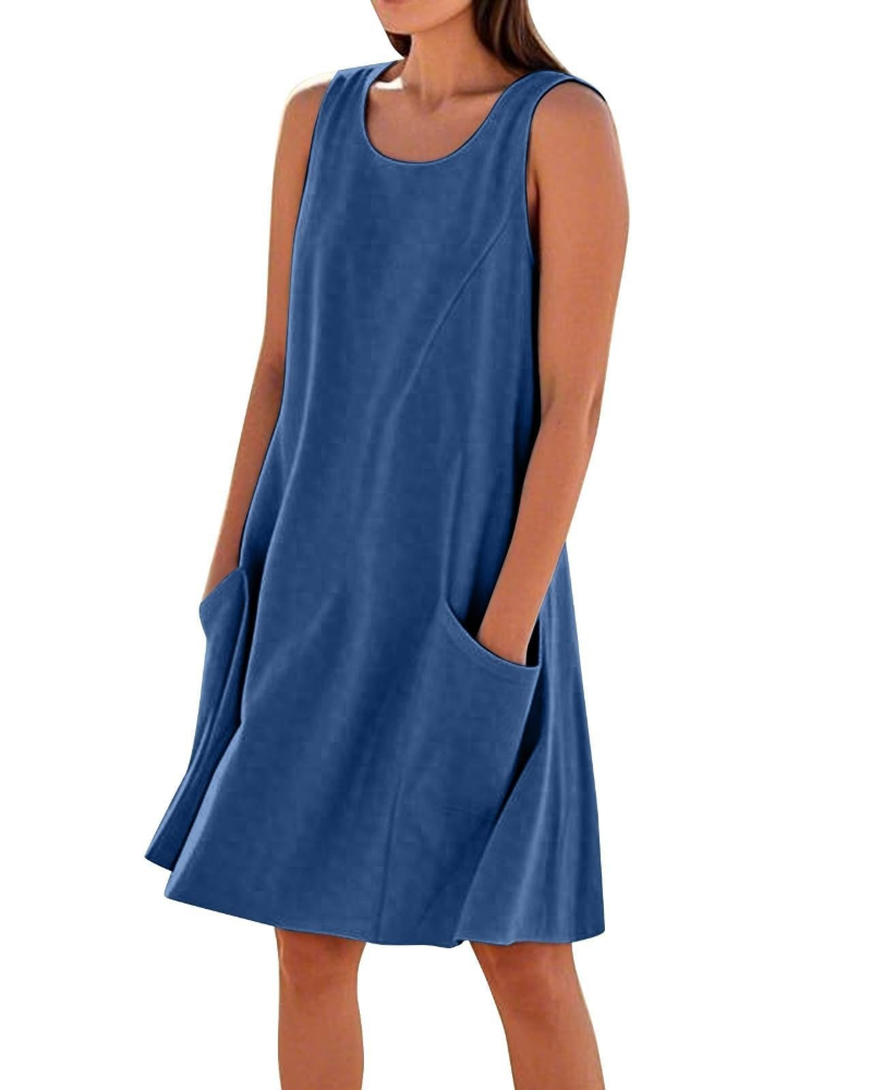 Ellai Robe Été Femme – Coton Sans Manches Longueur Genou avec Poches