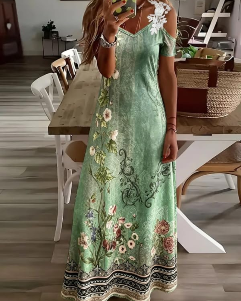 Annalise Robe Fleurie Femme – Robe Épaules Dénudées Col V Fluide d'Été