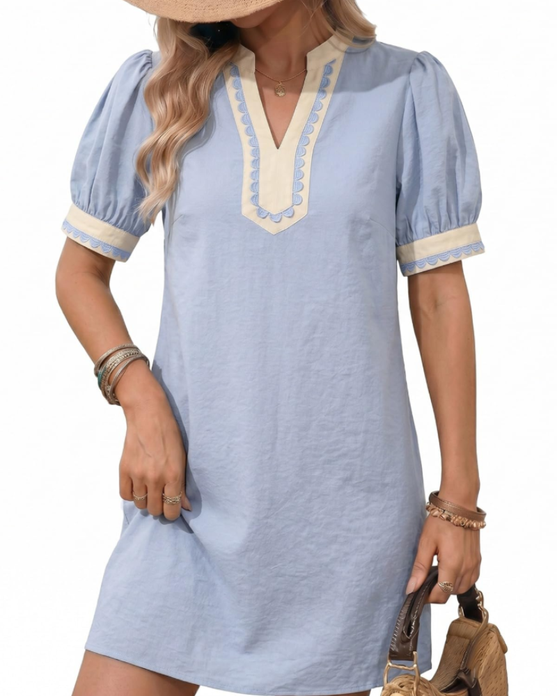Charlotte Boho-Kleid für Damen – Sommerliches Blumenkleid mit V-Ausschnitt und Puffärmeln