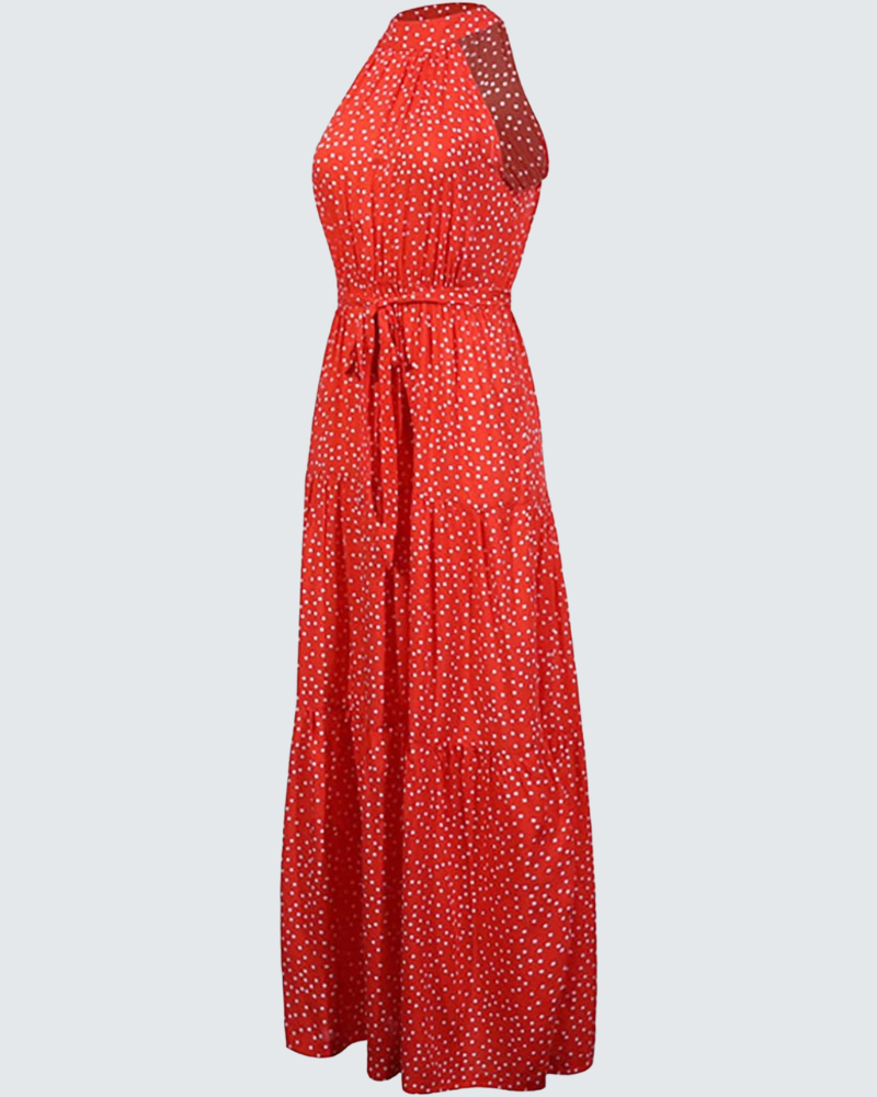 Fina Robe Femme Maxi Boheemi – Pilkkukuosi, Paljaat Olkapäät, Kesäinen Laskostettu Leikkaus