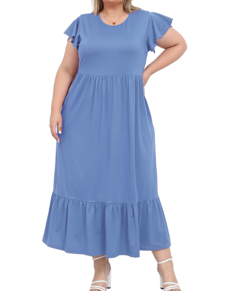 Hazel Robe Longue Femme Grande Taille – Manches Courtes & Poches