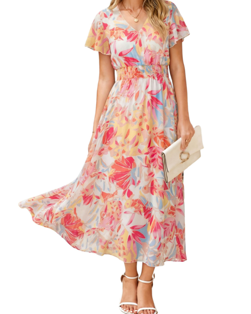 Vestido Isabella Fleurie para Mulher – Vestido Boémio Midi Longo Elegante com Decote em V