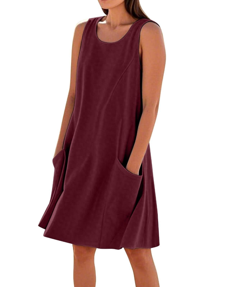 Ellai Robe Été Femme – Coton Sans Manches Longueur Genou avec Poches