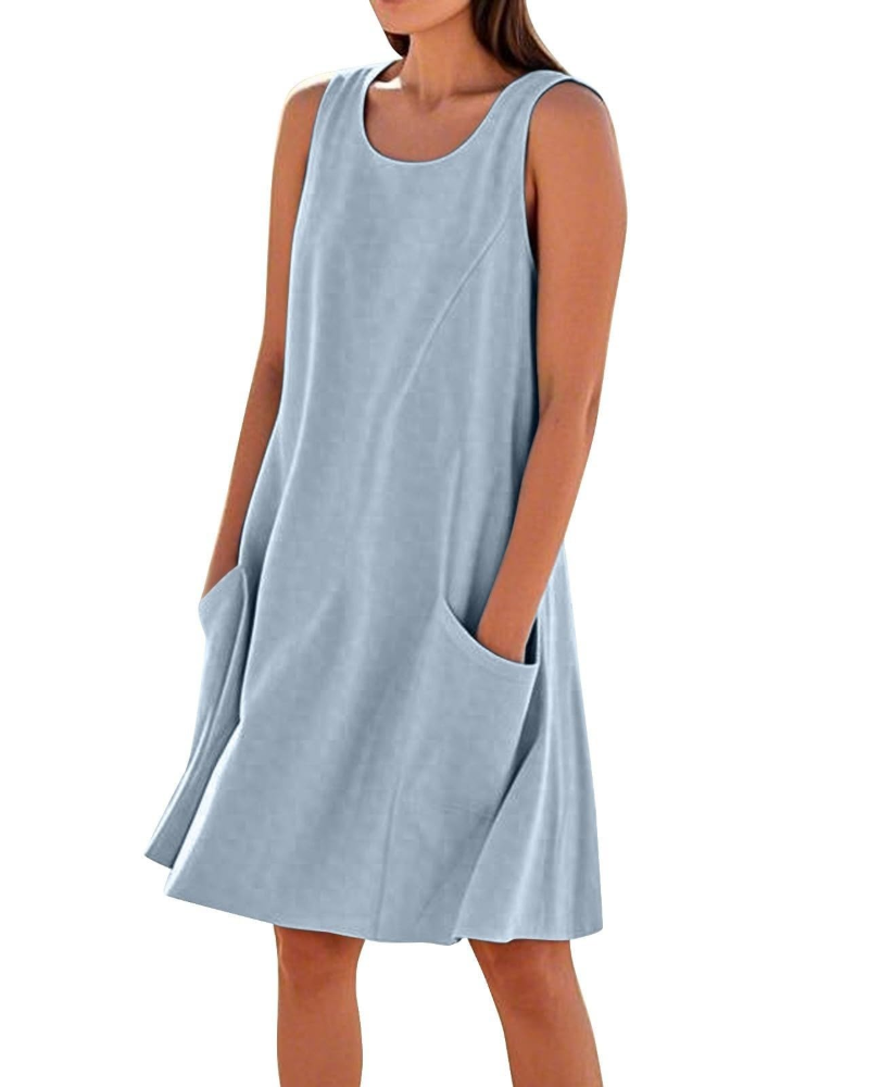 Ellai Robe Été Femme – Coton Sans Manches Longueur Genou avec Poches