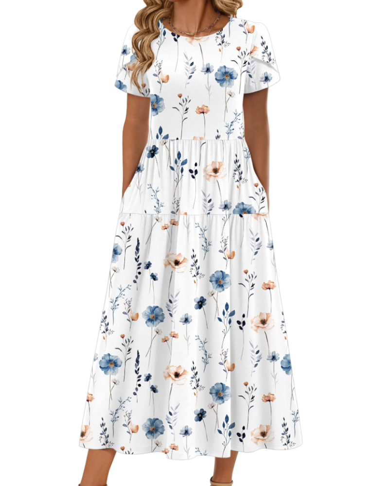 Vestido Maxi Bohemio Olivia para Mujer – Vestido Largo Floral Corte A con Bolsillos