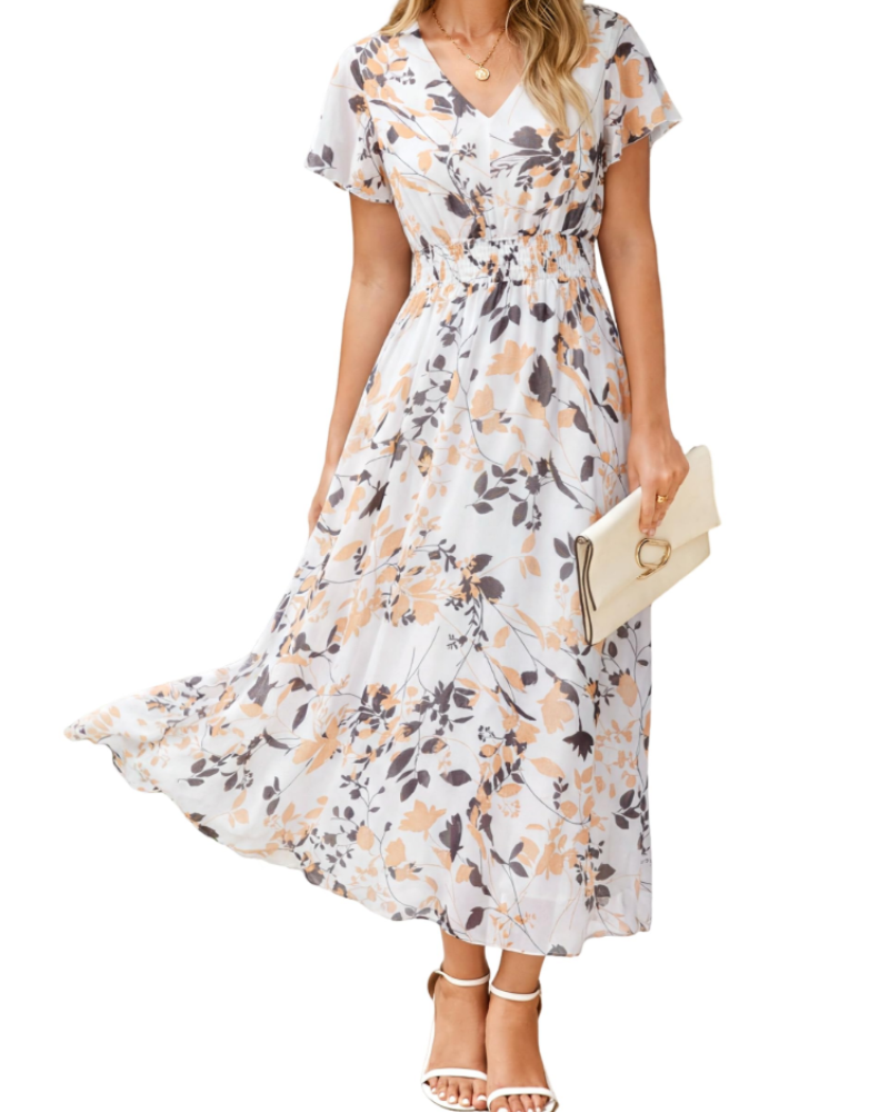Vestido Isabella Fleurie para Mulher – Vestido Boémio Midi Longo Elegante com Decote em V