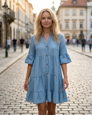 Sophie Robe Chemise Bohème Femme – Robe Courte Fluide à Col V et Manches Courtes