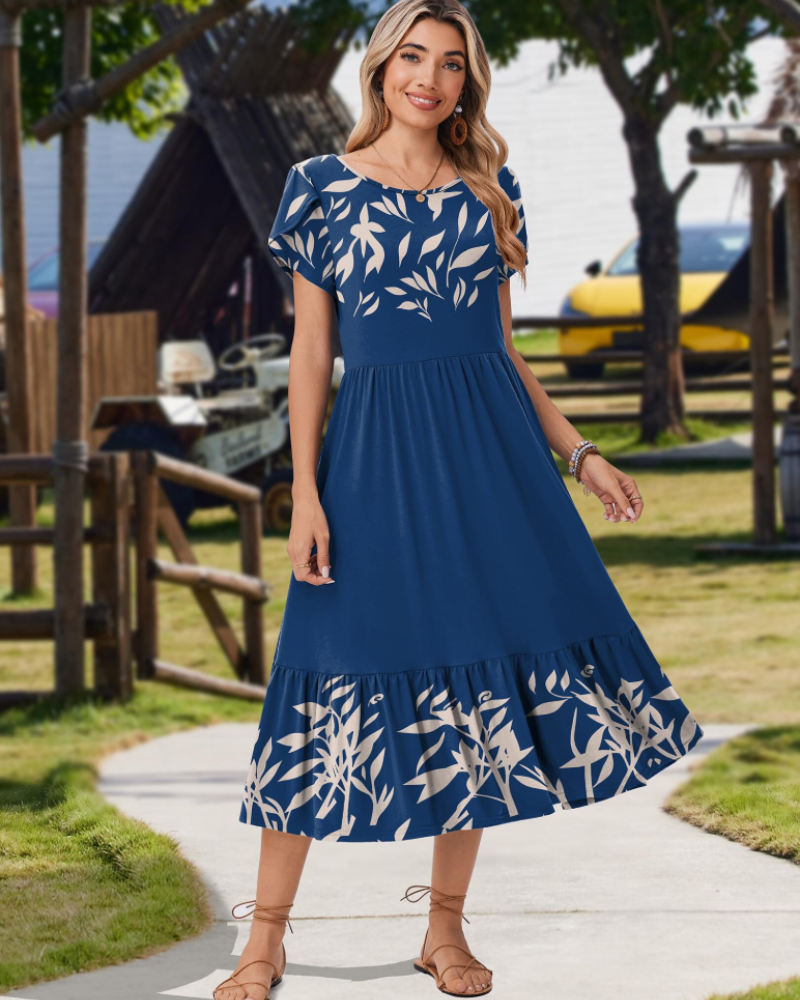 Emily Midikleid für Damen mit Volants – Sommerkleid mit ausgestelltem Schnitt, hoher Taille und Taschen