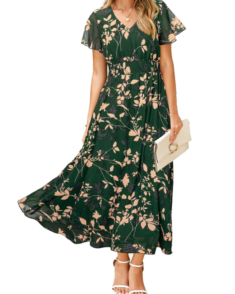 Vestido Isabella Fleurie para Mulher – Vestido Boémio Midi Longo Elegante com Decote em V