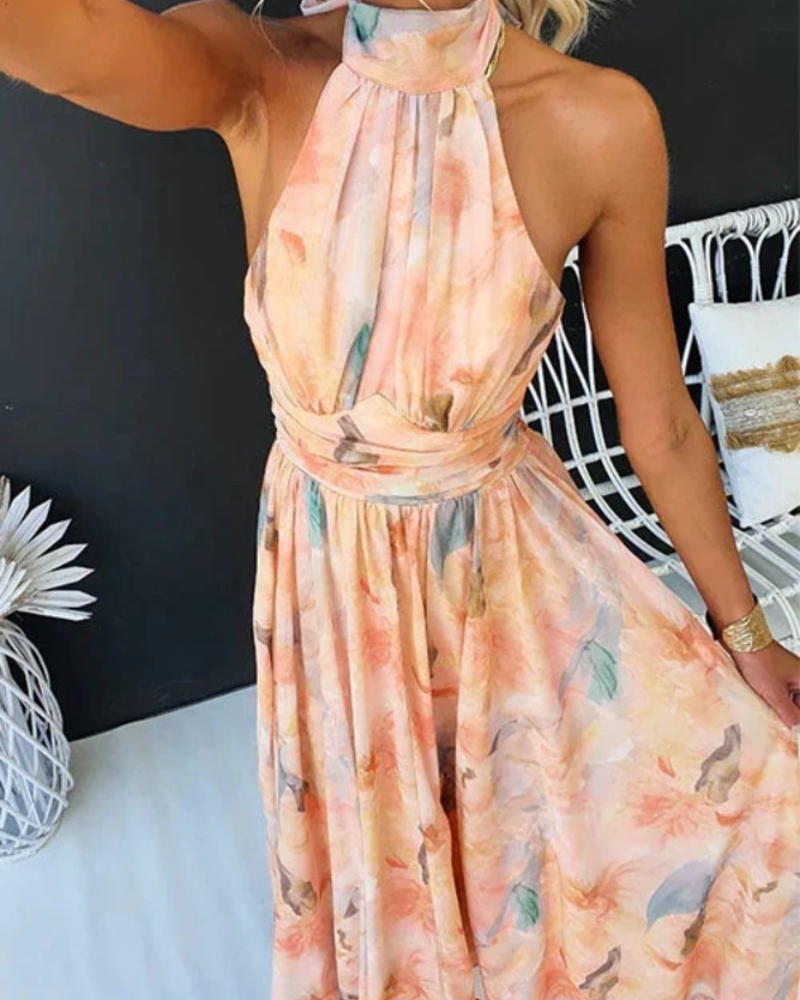 Elowen Damen Maxikleid – Elegantes, fließendes Sommerkleid mit Blumenmuster und Neckholder-Ausschnitt