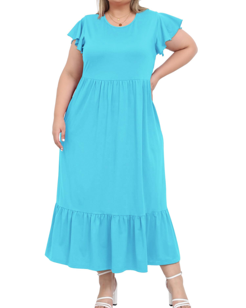 Hazel Robe Longue Femme Grande Taille – Manches Courtes & Poches
