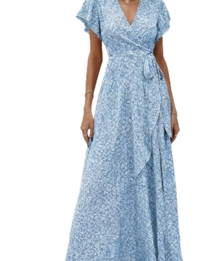 Celeste Robe Midi Fleurie Femme – Robe Col V Taille Empire avec Ceinture
