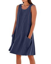 Ellai Robe Été Femme – Coton Sans Manches Longueur Genou avec Poches