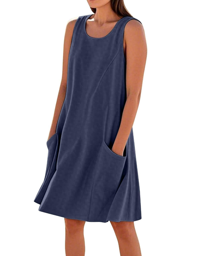 Ellai Robe Été Femme – Coton Sans Manches Longueur Genou avec Poches