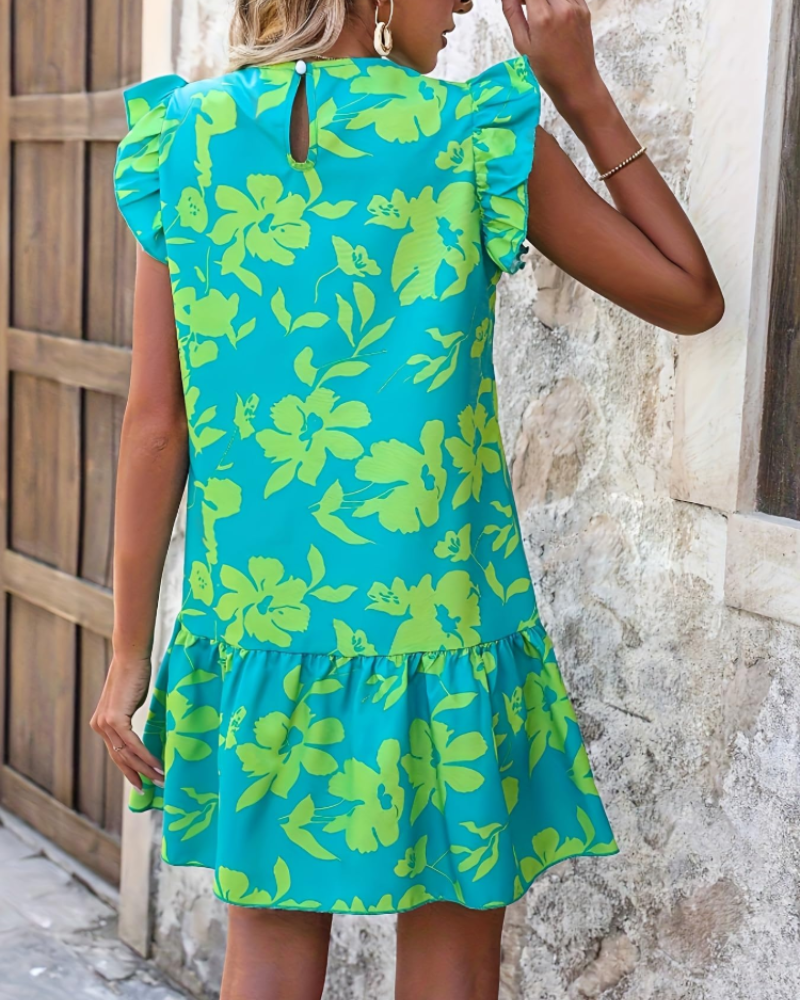 Nami Robe Mini Femme Été – Florale Manches Volantées Col Rond