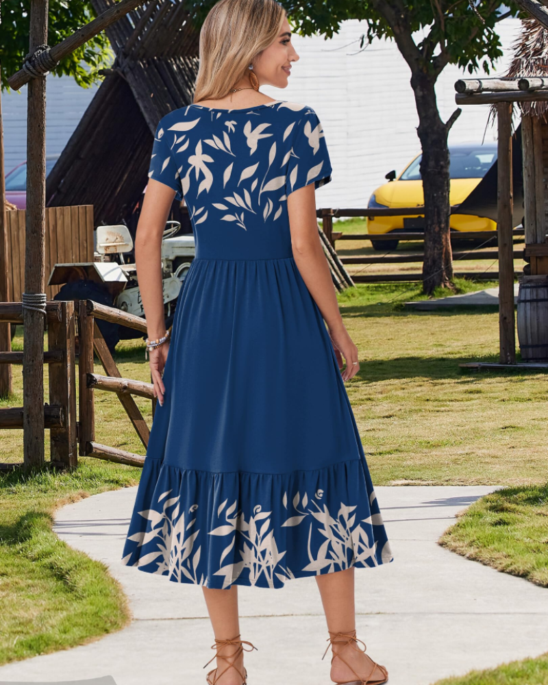 Emily Midikleid für Damen mit Volants – Sommerkleid mit ausgestelltem Schnitt, hoher Taille und Taschen