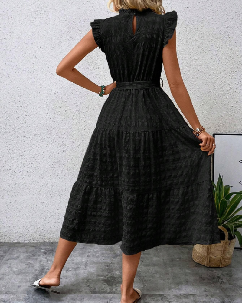 Corinne Robe Brodée Femme – Robe Trapèze Sans Manches avec Ceinture