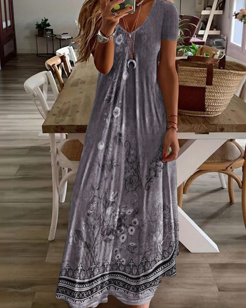 Colette Robe Resort Femme – Robe d'Été Col V Fluide à Manches Courtes