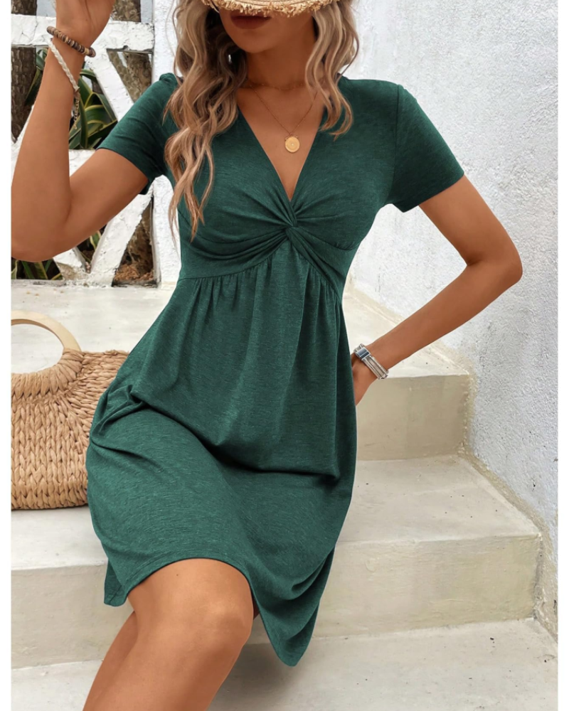 Vestido Mini Camryn para Mujer – Vestido de Verano con Escote en V, Cintura Alta y Corte Acampanado Elegante