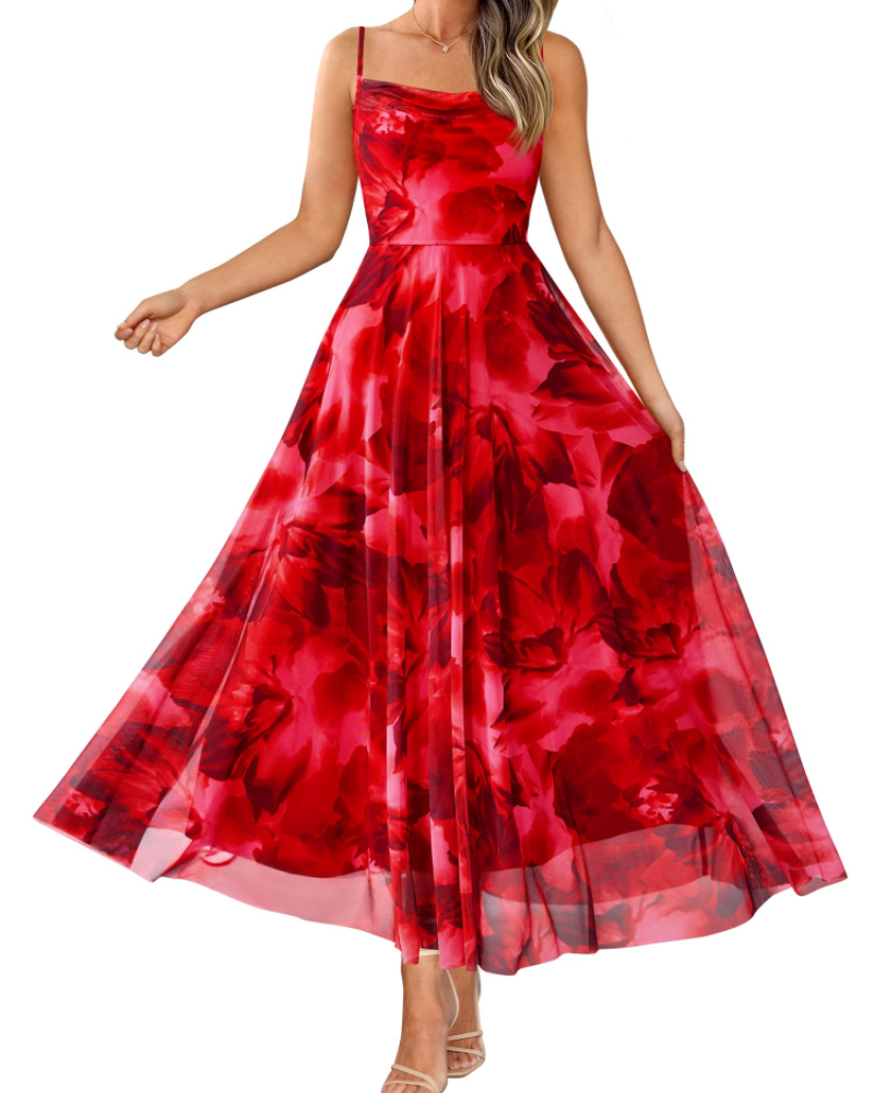Harper Maxikleid mit Blumenmuster für Damen – Langes Boho-Kleid mit Trägern und elegantem Drapé-Ausschnitt