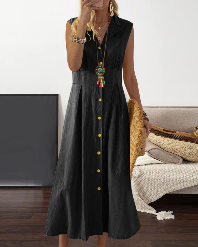 Avery Robe Femme Été – Lin Coton Sans Manches Boutonnée Bohème