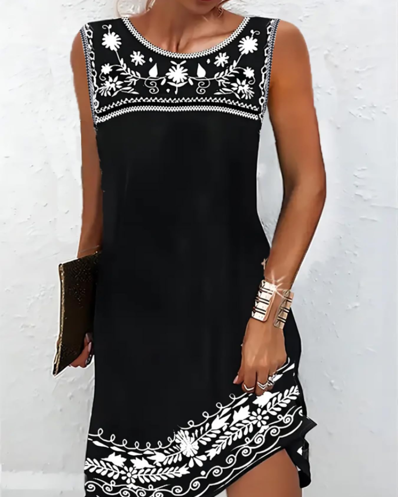Emmeline Sommerkleid Damen – Ärmelloses Kleid mit Rundhalsausschnitt, leicht und ausgeschnitten