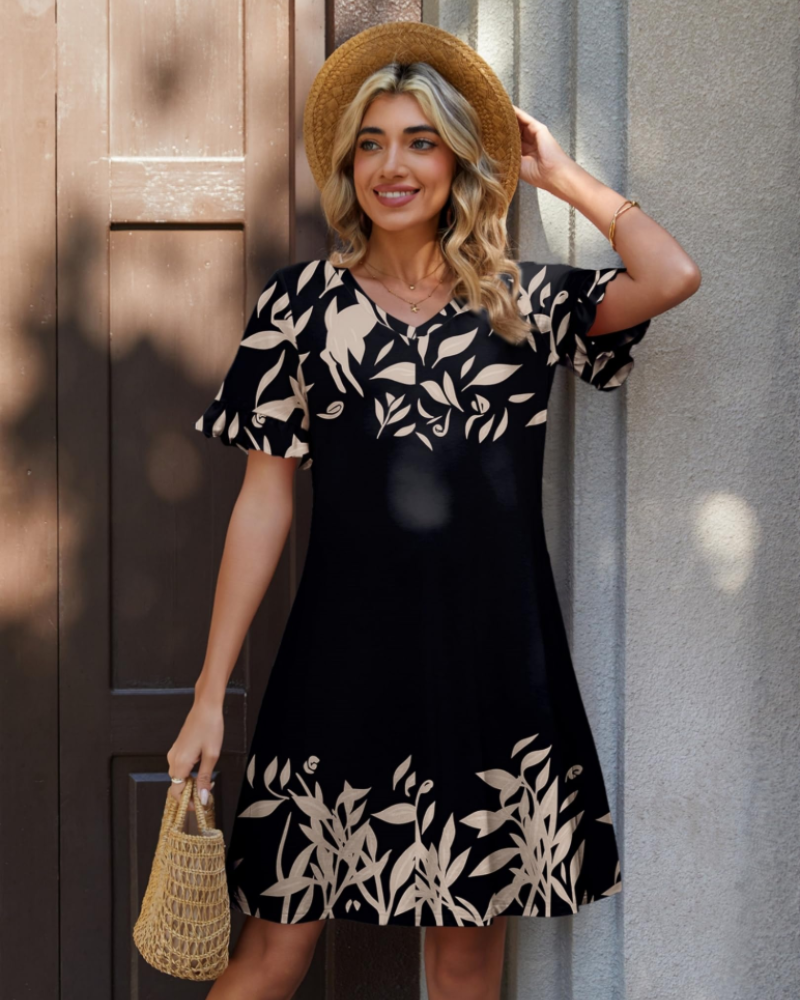 Hannah Robe Mini Bohème Femme – Robe Col V à Volants avec Poches d'Été