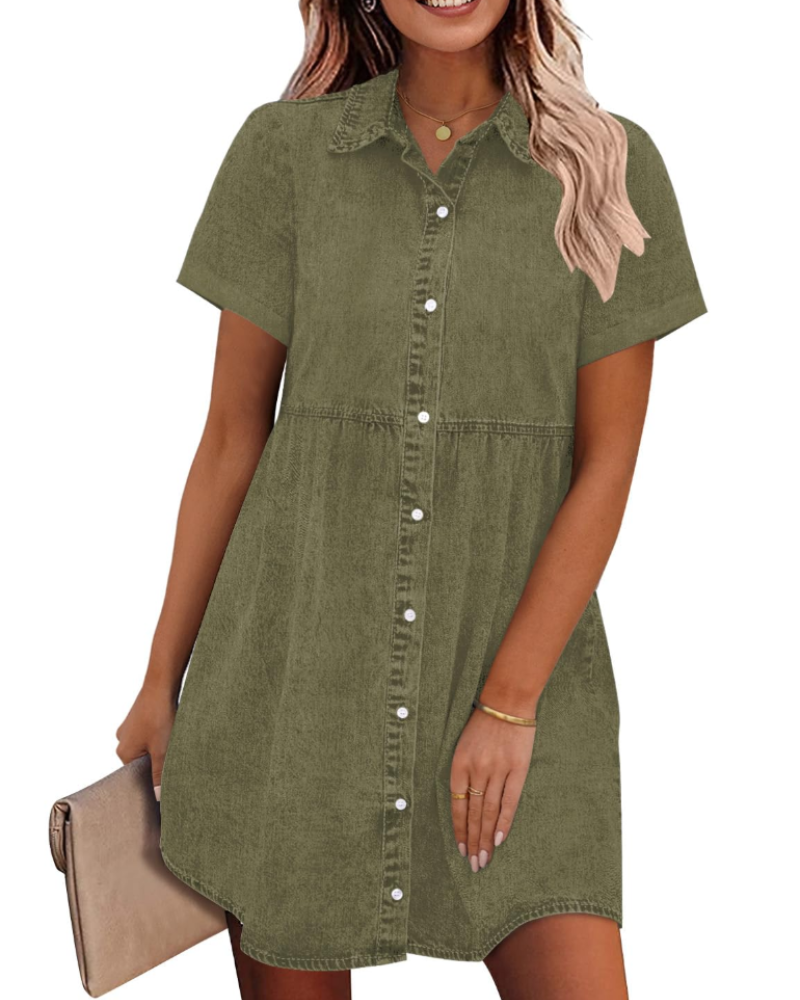 Vestido Camisón Emma para Mujer en Denim – Vestido Babydoll Abotonado con Volantes Superpuestos