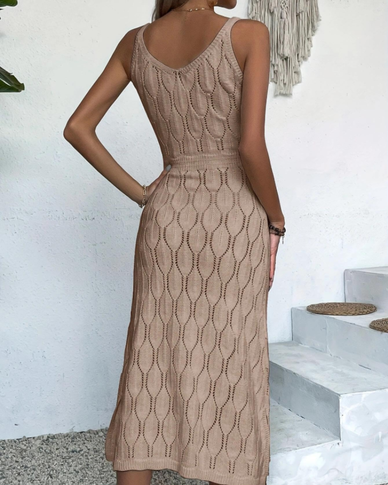 Mirabelle Strickkleid für Damen – Ärmelloses Kleid mit V-Ausschnitt im Resort-Stil