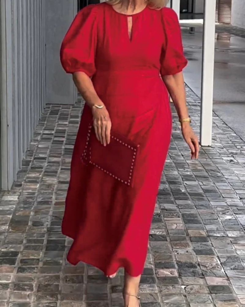 Vestido Midi Rosenda para Mujer – Vestido Elegante Fluido con Mangas Tres Cuartos y Estilo Chic