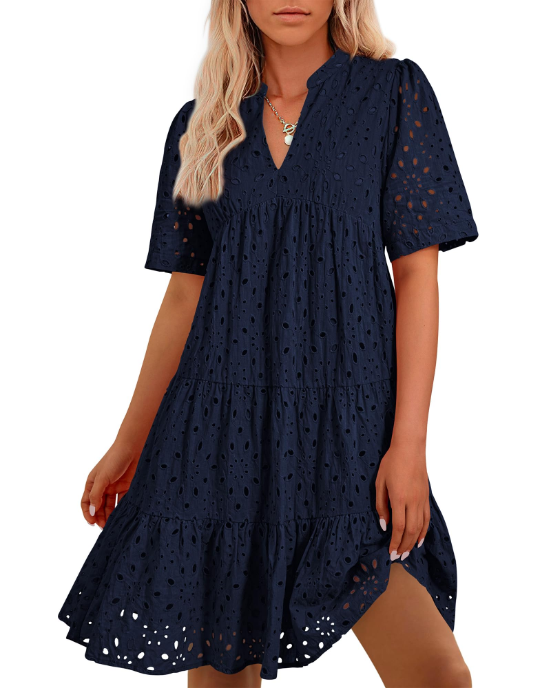 Abito Bohemien da Donna Riley – Abito Corto con Scollo a V, Pizzo Ricamato e Volant