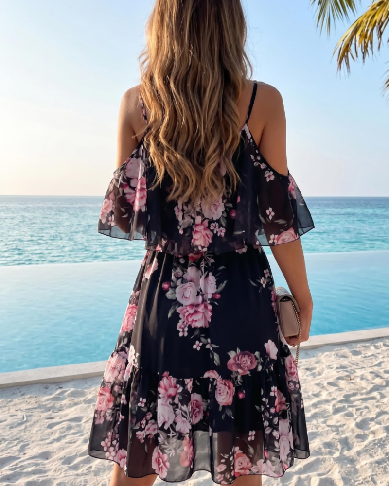 Evelyn Mini Floral Dress for Women – Summer Off-Shoulder Dress with Ruffles