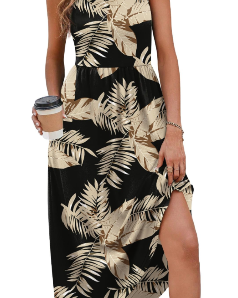 Clementine Damen-Sommerkleid – Midikleid mit U-Ausschnitt und Taschen, fließend