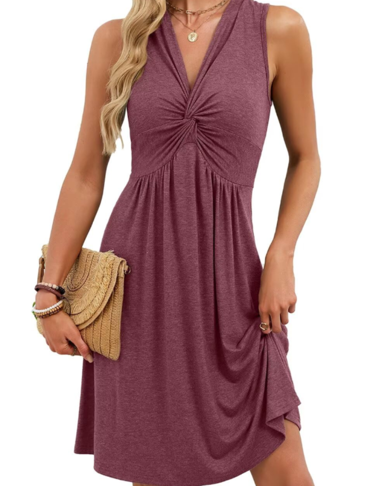 Natalie Mini-Kleid für Damen mit V-Ausschnitt – Sommerkleid mit Frontknoten und A-Linien-Schnitt