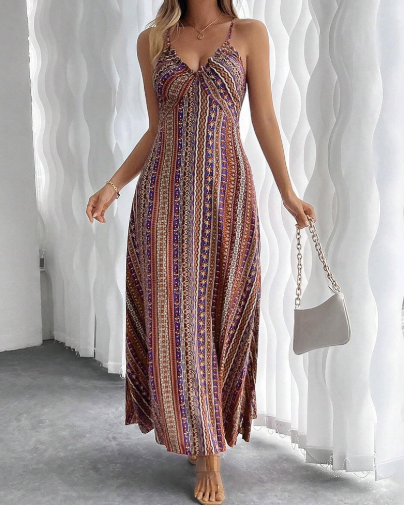 Isabell Robe Maxi Femme Été – Col V Bohème Ethnique Sans Manches