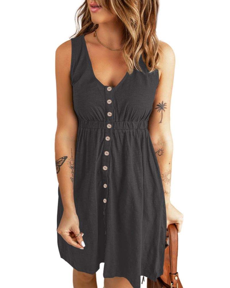 Mila Robe Femme Sans Manches – Robe Trapèze Col V avec Poches pour l’Été