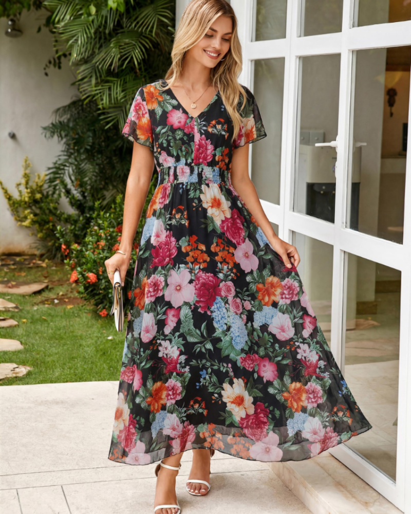 Vestido Isabella Fleurie para Mulher – Vestido Boémio Midi Longo Elegante com Decote em V