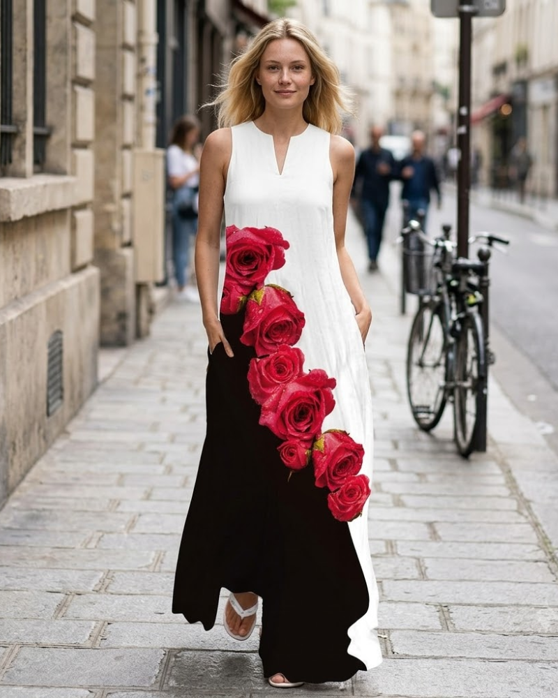 Susana Robe Longue Femme – Robe Bohème Sans Manches à Col V avec Poches
