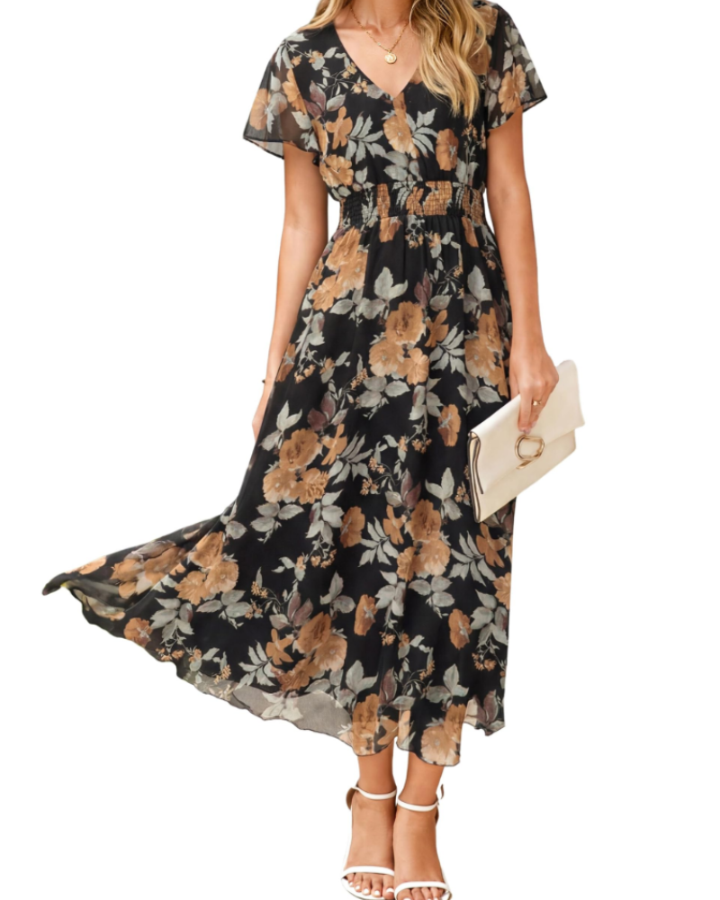 Vestido Isabella Fleurie para Mulher – Vestido Boémio Midi Longo Elegante com Decote em V