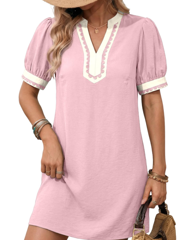 Charlotte Boho-Kleid für Damen – Sommerliches Blumenkleid mit V-Ausschnitt und Puffärmeln