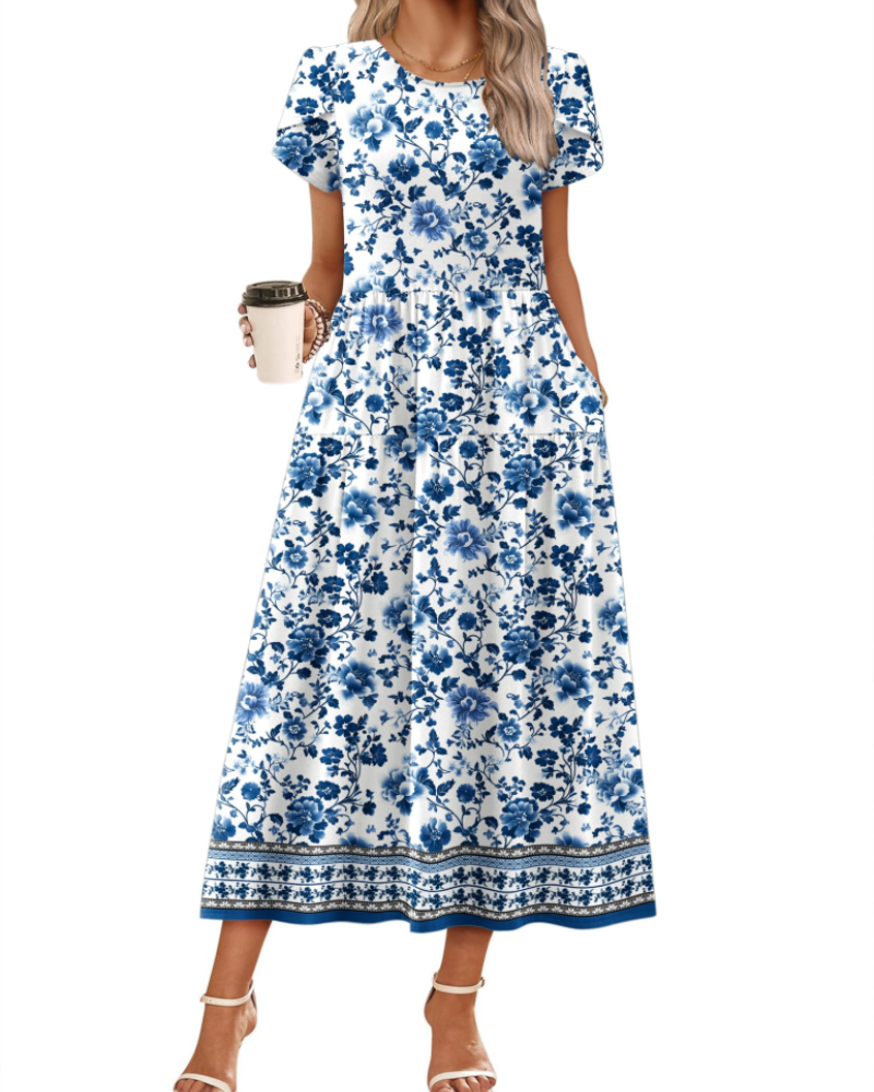 Vestido Maxi Bohemio Olivia para Mujer – Vestido Largo Floral Corte A con Bolsillos