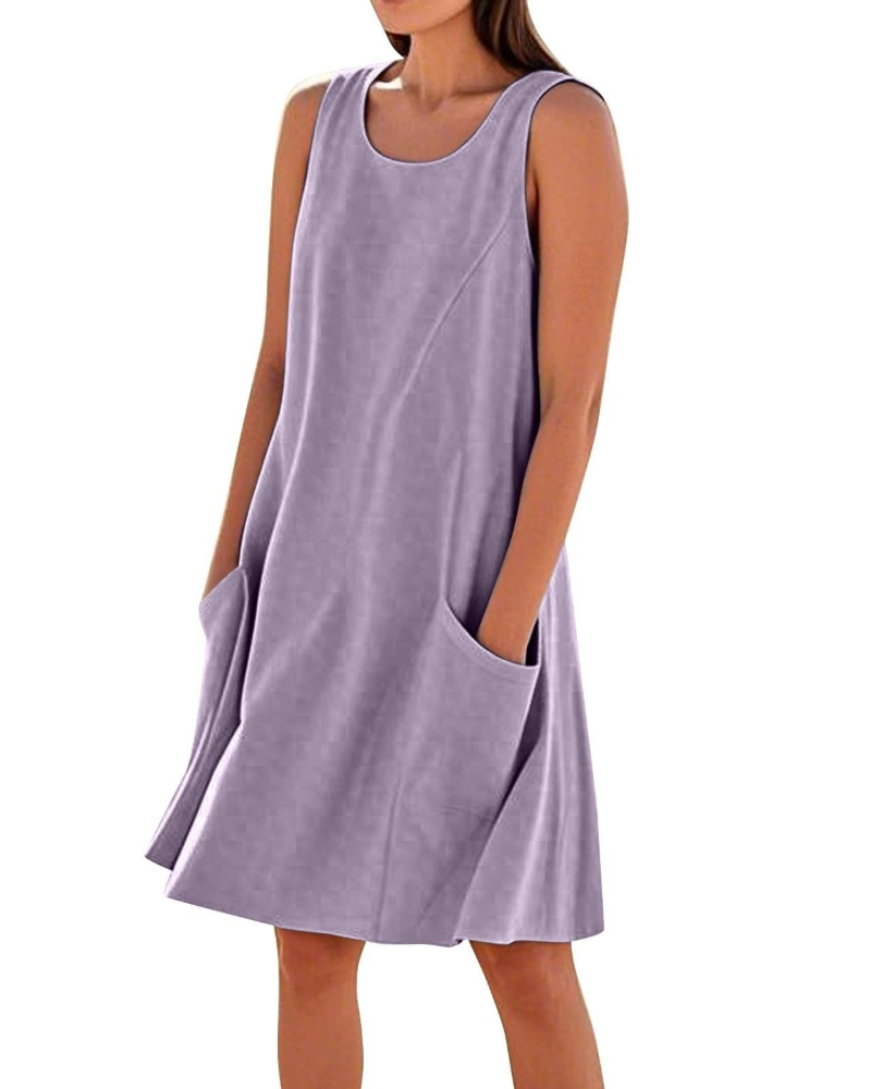 Ellai Robe Été Femme – Coton Sans Manches Longueur Genou avec Poches