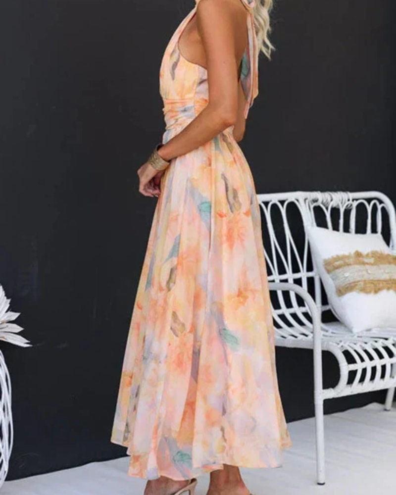 Elowen Damen Maxikleid – Elegantes, fließendes Sommerkleid mit Blumenmuster und Neckholder-Ausschnitt
