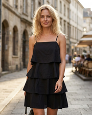 Camille Robe Femme – Robe Maxi Volants Col V Sans Manches Chiffon Plissé Été